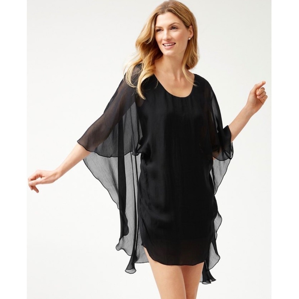 Tommy Bahama Chiffon Tassel Tie Back Flutter Sleeve Tunic Dress S Sheer Ethereal - Picture 8 of 8